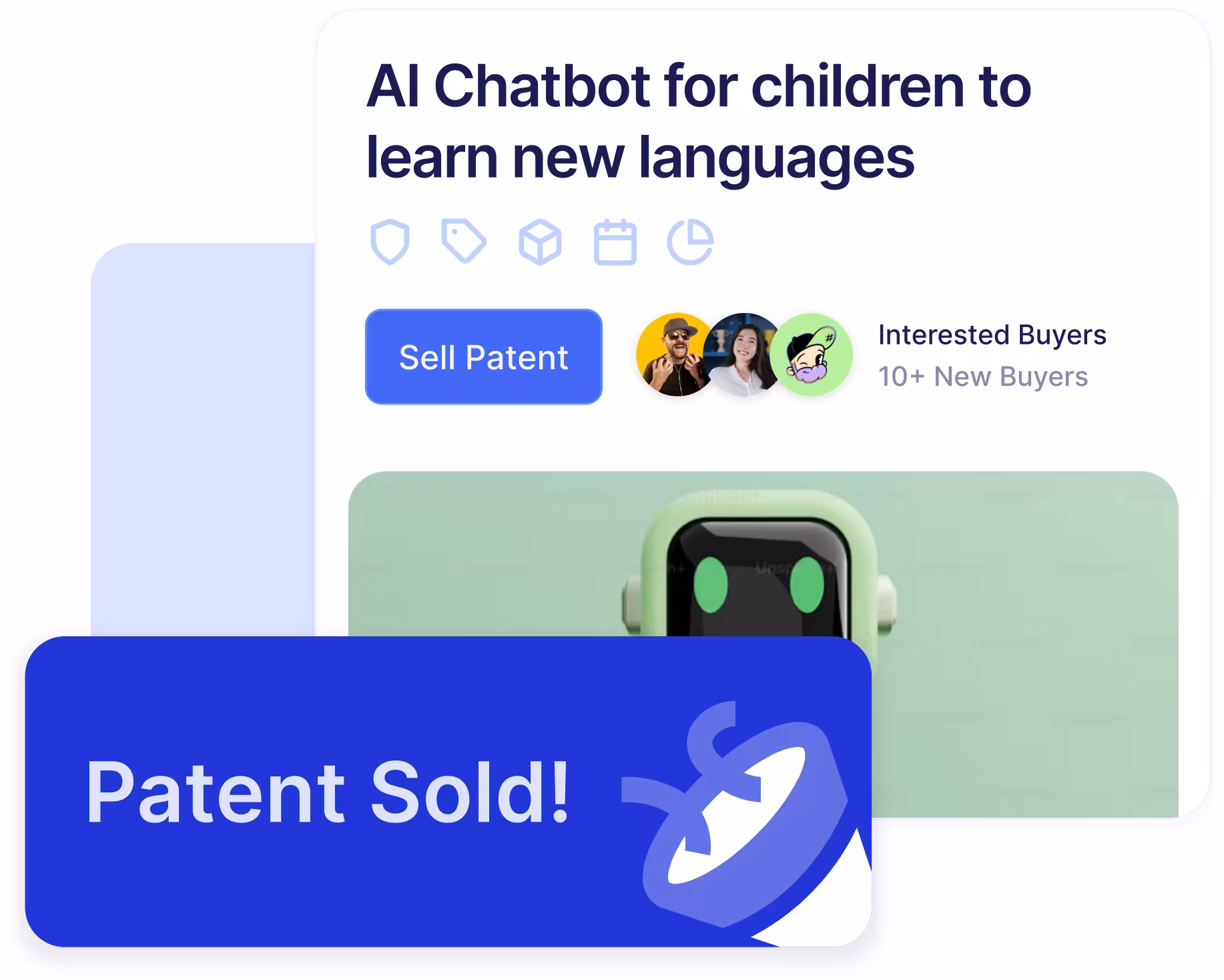 Sample patent listing showing a summary of features PatentFlip offers.